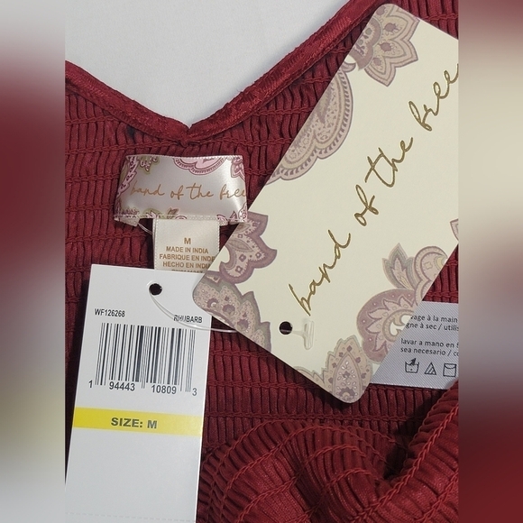 Band of The Free LEA Rhubarb Smocked Crop Top Bohemian Puffed Sleeves Medium - Picture 14 of 14